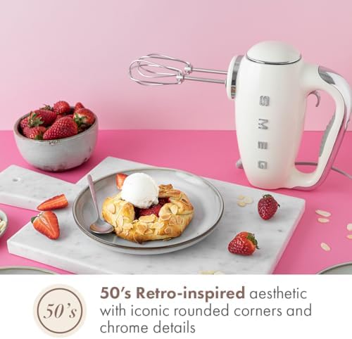 SMEG HMF01 9-Speed Retro Hand Mixer – 220W Motor, Smooth Start, Turbo Function, LED Timer Display, Stainless Steel Whisks, Beaters & Dough Hooks, Premium Die-Cast Aluminum Body
