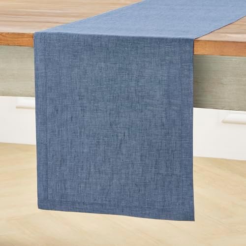 Solino Home 100% Pure Linen Table Runner Blue Denim, Athena 14 x 132 in