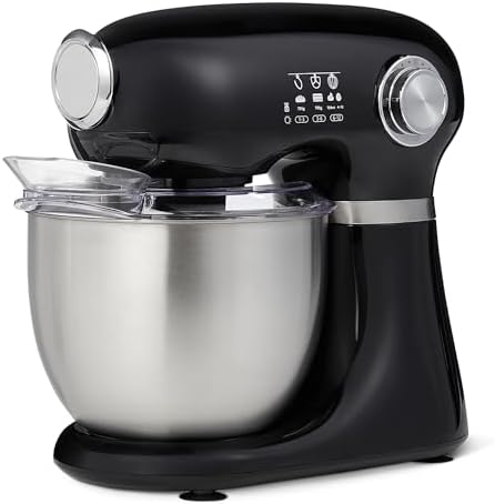 Amazon Basics Tilt-Head Stand Mixer with 5.3Qt Bowl, Dough Hook, Beater and Whisk, 12 Speeds, 350W, Black