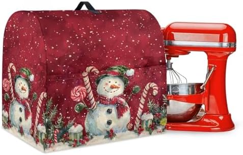 Kitchen Aid Mixer Cover Dust Cover with Pockets and Handle, Snowman Pattern, Polyester, Protects from Dust, Stains, and Splashes, Foldable, Washable, Universal Size