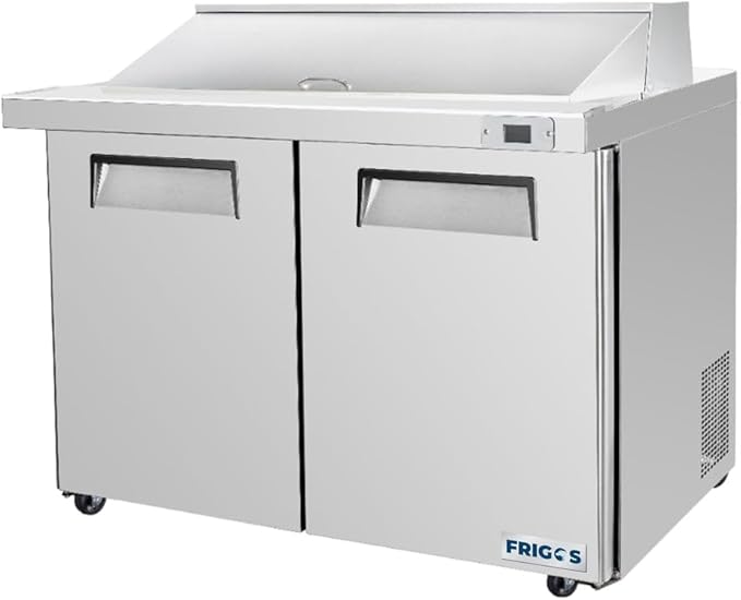 Frigos FG-SWPT-48 13.8 Cu Ft 2 Door Commercial Sandwich Prep Table Refrigerator - Stainless Steel Exterior with LED Lighting - Ideal for Commercial Kitchen Salad Bar Included Liftgate