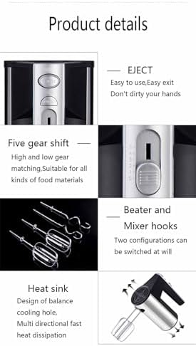 450W Electric Hand Mixer Kitchen Handheld Mixer 5 Speed Powerful with Turbo for Baking Cake Lightweight & Personal Electric Mixer with Egg Baking Beaters Dough Hooks, Whipping Mixing Cookies