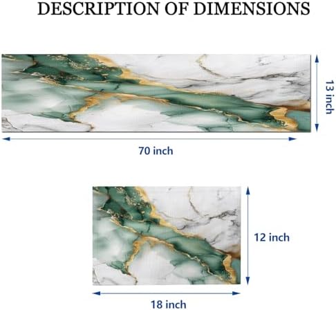 Mcalk Green Marble Table Runner and Placemats Set of 6, Marble Print Placemats, Modern Cloth Place Mats Indoor for Kitchen,Washable Linen Material for Dining Table