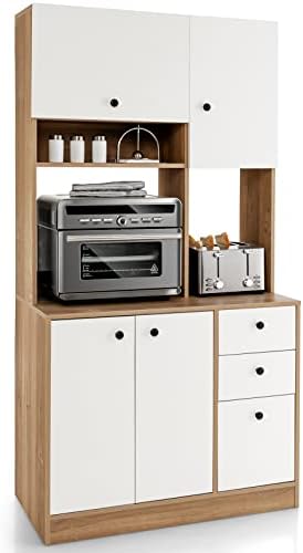 PETSITE Kitchen Buffet Hutch Storage Cabinet, 71" Freestanding Pantry with 3 Cabinets & Drawers, Adjustable Shelves, Microwave Cupboard for Living Room, Dining Room