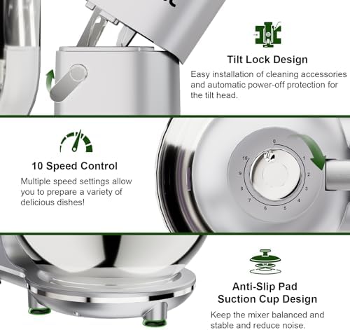 Camic 7.45 QT Tilt-Head Stand Mixer, Electric Mixer for Baking (Silver)