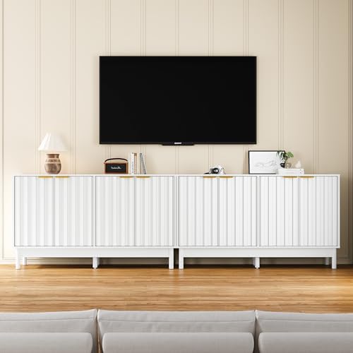 FansaFurn 50'' Buffet Cabinet with Fluted Door and Adjustable Shelves, Wood Credenzas Coffee Bar Cabinet with Edge Pull, Modern Sideboard for Kitchen, Dining Room, Living Room, White
