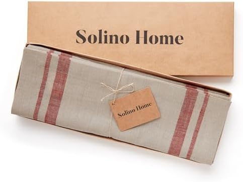 Solino Home 100% Linen Placemats, 14 x 19 in, Red, French Stripe, Set of 4