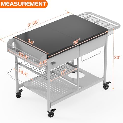 Pizza Oven Table, Grill Cart Table for Blackstone Griddle Pit Boss Portable Grill Tabletop Smoker Outdoor Pizza Oven Stand Fits Ninja, Cuisinart, Gozney, Outside Cooking BBQ Prep Table Station