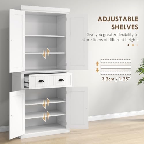 HOMCOM 72" Kitchen Pantry Cabinet Freestanding Tall Storage Cabinet White