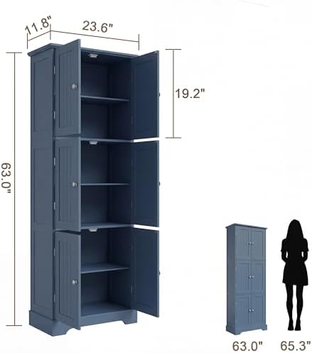 ChooChoo 63.2" Tall Bathroom Storage Cabinet with 6 Doors, Pantry Cabinet