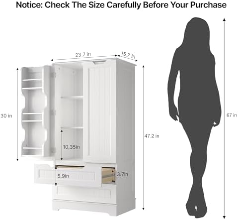 Gizoon 47" Pantry Cabinet with 2 Drawers and 6 Door Shelves, White