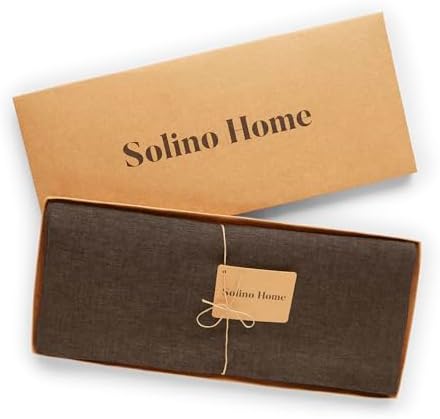 Solino Home 100% Pure Linen Table Runner Brown Woven, Athena 14 x 72 in