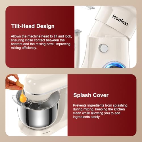 Honinst 4QT Electric Stand Mixer, 10-Speed Tilt-Head Compact Kitchen Mixer
