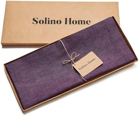 Solino Home 100% Pure Linen Table Runner Grape Long, Athena 14 x 144 in