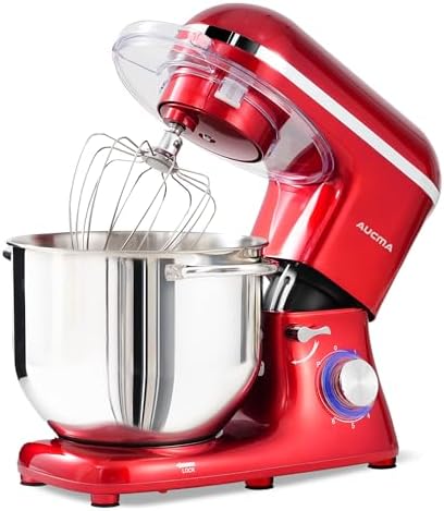 Aucma Stand Mixer, 8QT 900W 6-Speed Tilt-Head Food Mixer, Kitchen Electric Mixer with Dough Hook, Wire Whip & Beater (Red, 8QT)