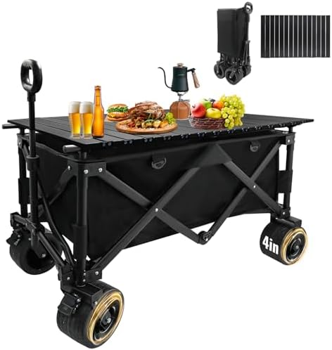 Collapsible Foldable Wagon Cart with Big Wheels and Tabletop