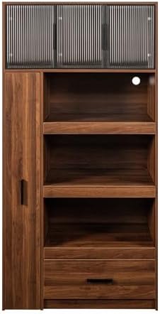 Jmyab 70.87" Tall Kitchen Pantry Cabinet, Storage Cabinet with Multi Shelves and Drawers, Tall Kitchen Pantry with Microwave Stand for Living Dining Room, Walnut