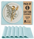 100% Cotton Ribbed Placemats - Set of 6-13 x 19 Inches - Light Blue - Everyday Cloth Table Mats - Thick Construction, Washable & Reusable Cloth Place Mats - by AVKA Studio