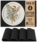 100% Cotton Ribbed Placemats - Set of 4-13 x 19 Inches - Black - Everyday Cloth Table Mats - Thick Construction, Washable & Reusable Cloth Place Mats - by AVKA Studio
