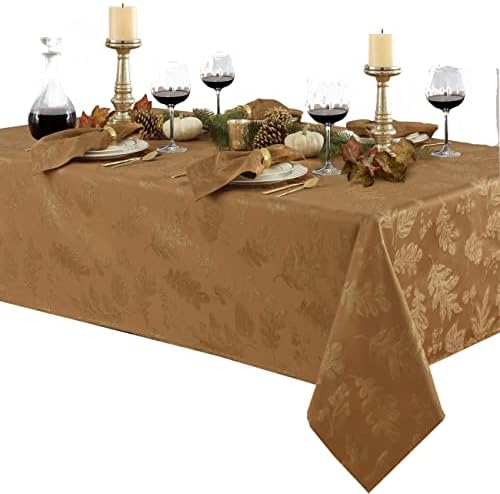 Newbridge Fall Damask Tablecloth Bronze Gold 60 x 120 Inch Rectangle