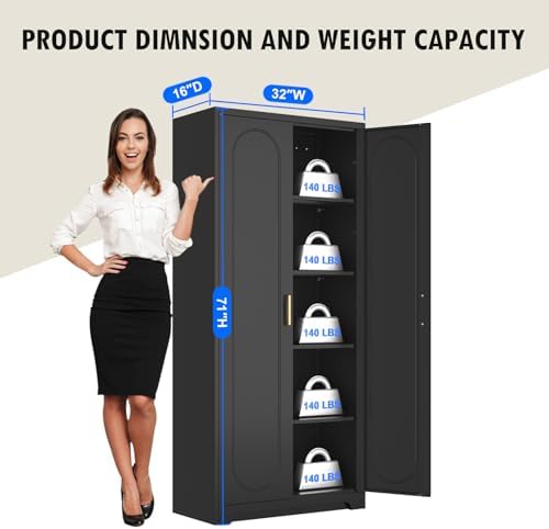 Polup 71" Black Metal Kitchen Pantry Storage Cabinet with Doors and Shelves