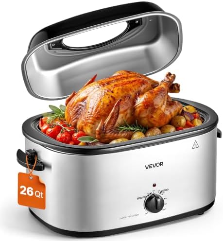 VEVOR Electric Roaster Oven, 26 Qt 1450W, Turkey Roasting Pan, Viewing Lid