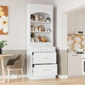 Merax Modern 83.7inch Freestanding Kitchen Hutch with Faux Marble Top, Kitchen Pantry with 5 Storage Drawers and Adjustable Shelf, White