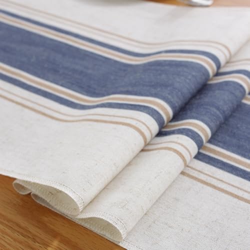 Niviy Blue Table Runner 108 Inches Long with Tassels, Seasonal Summer Washable Embroidered Striped Braided Blue and White Boho Table Runners for Holiday Party 12 x 108 Inches