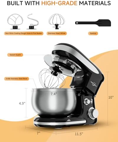 Stand Mixer, 3.4QT Tilt-Head Small Stand Mixers, 6+P Speed Black