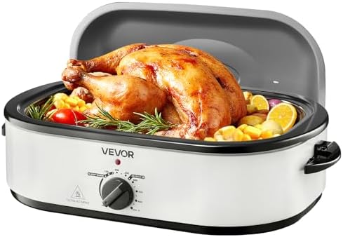 VEVOR Roaster Oven, 18QT Electric Roaster Oven, 150-450℉ Adjustable Temperature Electric Roasting Pan, Multifunctional Electric Roasters with Self-Basting Lid, Removable Pan and Rack for Holiday