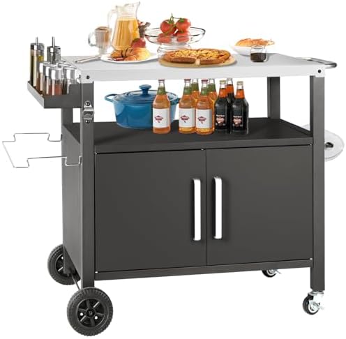 Kendane Grill Cart Table with Big Storage Cabinet