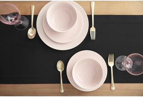 Solino Home Cotton Linen Table Runner Black Hemstitch, 14 x 48 in