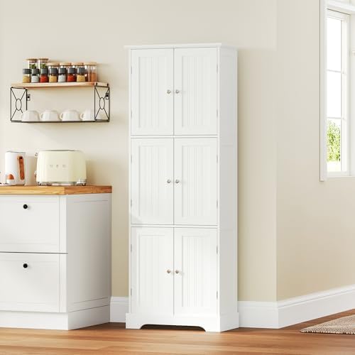 ChooChoo 63.2" Tall Bathroom Storage Cabinet with 6 Doors, Pantry Cabinet