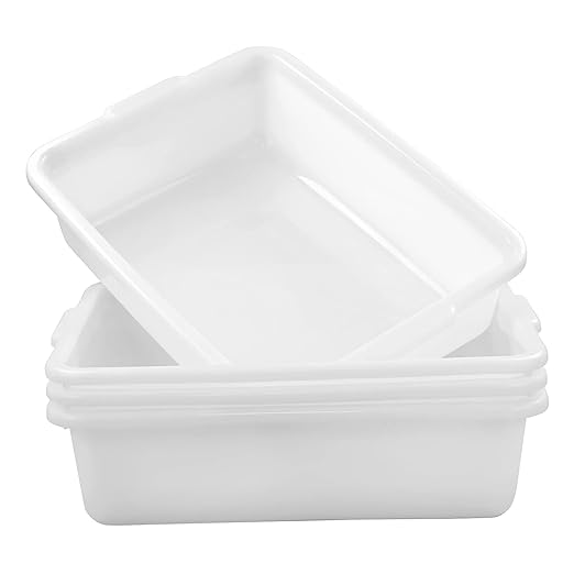 4-Pack 23 Liter Commercial Bus Tubs, White Plastic Wash Basin Bus Tote, Dish Wash Basin Tub Pans