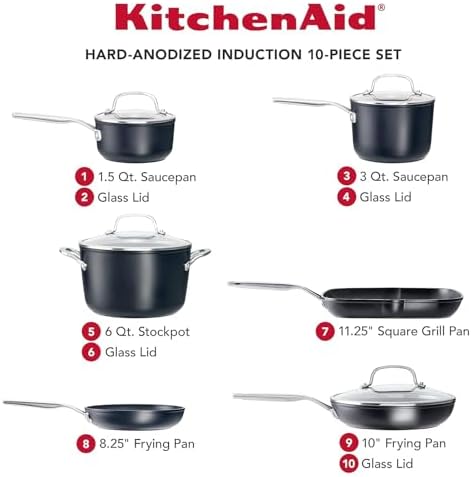 KitchenAid Hard-Anodized Induction Nonstick Cookware Pots and Pans Set