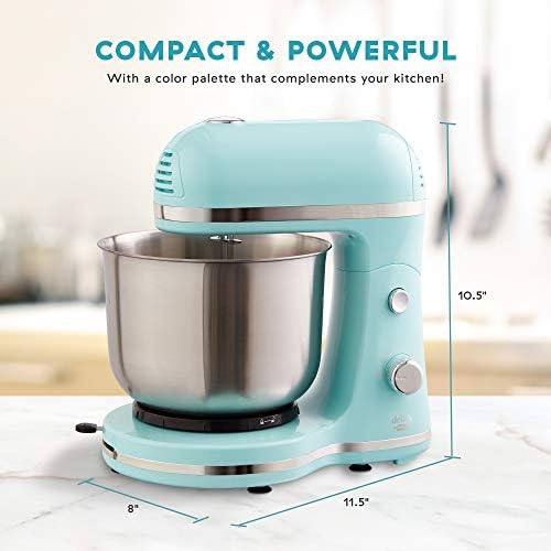 Delish by Dash Stand Mixer - Compact Mixer for Everyday Baking - 5-Speed Power with Removable Mixing Bowl - Dough Hooks Included - Aqua, 3.5-Quart