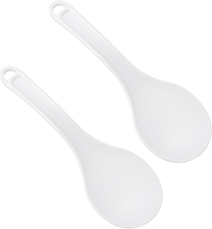 2 PCS Professional Standing Rice Serving Spoon, White Plastic Non-Stick Rice Paddle, 7.67 Inch Scooper, Spatula Hanging Potato Cooker Server for Kitchen Restaurant Cooker