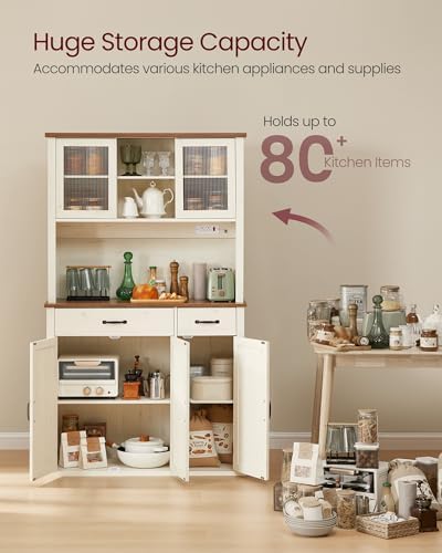 VASAGLE Pantry Cabinet with Lights and Charging Station