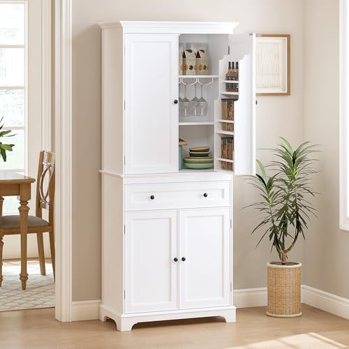 Spirich 71-Inch Tall Kitchen Pantry Cabinet with 2 Slide-Out Racks, White