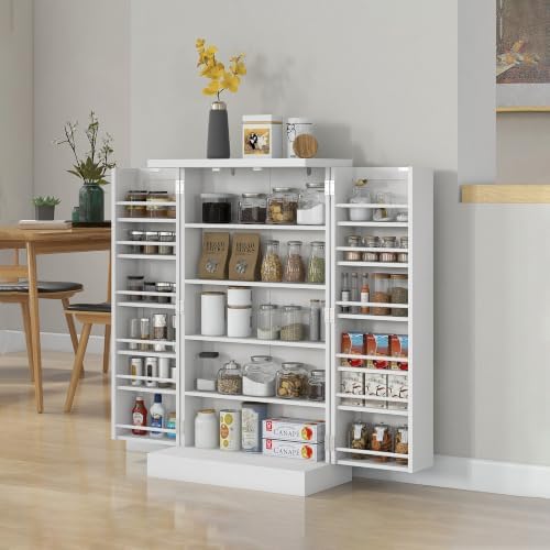HOMCOM 41" Kitchen Pantry Storage Cabinet, Freestanding, Painted White