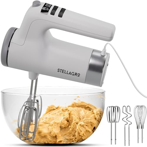 Electric Hand Mixer 350W, 9 Speed Handheld Mixer with Timer, Beaters, Whisks & Dough Hooks, Storage Case, Kitchen Mixer for Baking, Eggs, Cream, Cookie Dough & Frosting, White