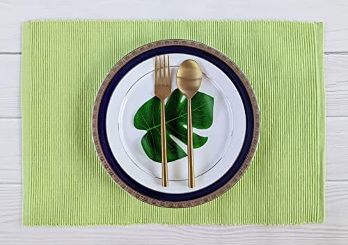 100% Cotton Ribbed Placemats - Set of 8-13 x 19 Inches - Light Lime Green - Everyday Cloth Table Mats - Thick Construction, Washable Reusable Cloth Place Mat - by AVKA Studio