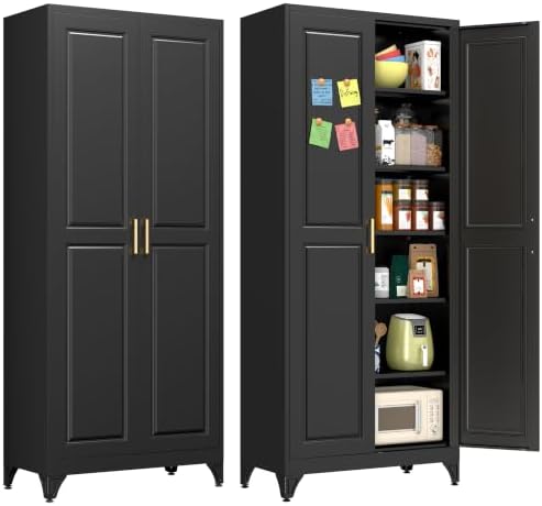 Polup 75" Pantry Cabinet, Tall Metal Storage Cabinet with Doors and Shelves
