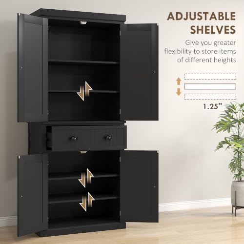 HOMCOM 72" Kitchen Pantry Cabinet Freestanding Tall Storage Cabinet Black
