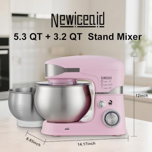 6-Speed 5.3QT+3.2QT Two-Bowl Stand Mixer, SAKURA PINK