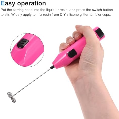 MECCANIXITY Electric Tumbler Stirrer, Handheld Mini Mixer Battery Operated Stirring Mixing Pink for DIY Glitter Tumbler Cup, Pack of 2