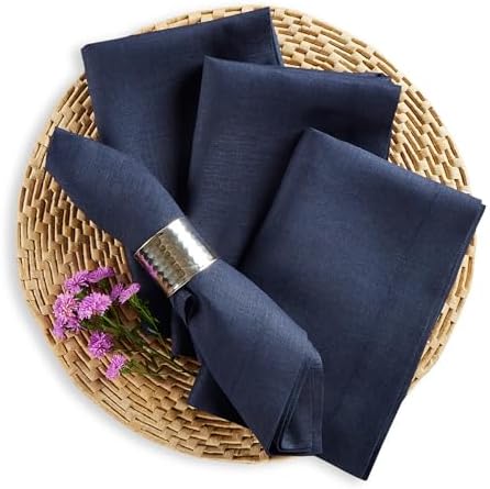 Solino Home 100% Pure Linen Dinner Napkins Navy, Fete 20 x 20 in, Set of 4