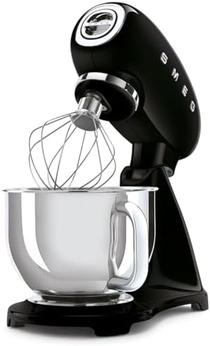 SMEG SMF03 Stand Mixer – 5 Qt Tilt-Head Mixer with Stainless Steel Bowl, 10 Speeds, Retro 50s Vintage Style – Black