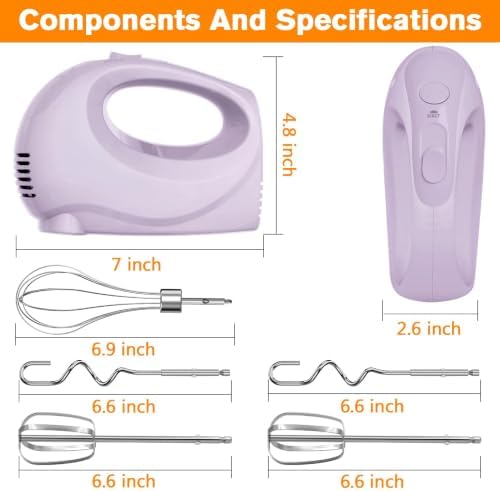 Showvigor Electric Hand Mixer with 5 Stainless Steel Whisks,5 Speed,Violet
