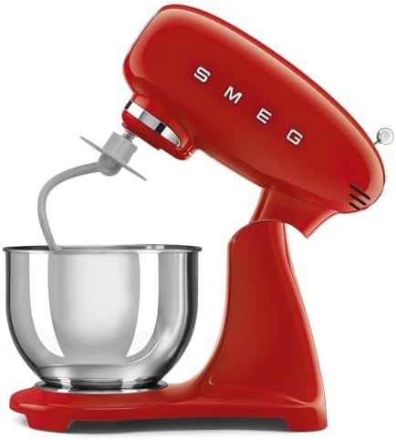 SMEG SMF05 Forte 5-Qt Stand Mixer with 750W Motor, Smooth Start & SteadyMix, Flex Edge Beater, 10 Speeds, Stainless Steel Bowl – Retro 50’s Style Planetary Mixer for Dough, Baking & Desserts-Red